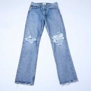 AGOLDE Lana Mid Rise Full Length Distressed Straight Jeans Size 26 Backdrop
